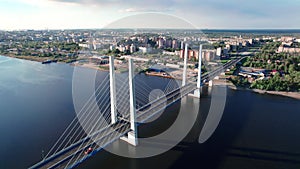 Industrial bridge with traffic transportation crossing sea urban logistic construction aerial view