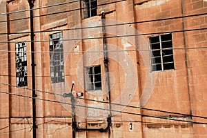 Industrial building with broken windows