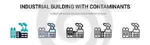 Industrial building with contaminants icon in filled, thin line, outline and stroke style. Vector illustration of two colored and