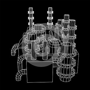 Industrial building factorie facilitie power plant. Wireframe low poly mesh