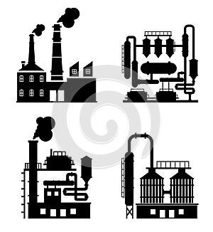 Industrial building factory and power plants icon set.