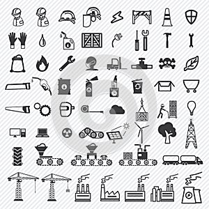 Industrial building factory and power plants icons set