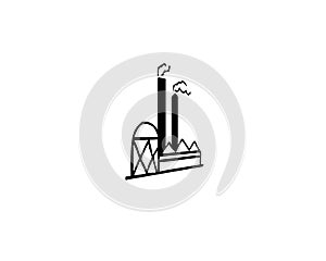 Industrial building icon factory iconic symbol on white background. Vector singular design.