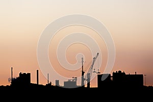 Industrial Building Silhouette at Sunset