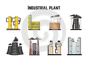 Industrial buildings and factories. Nuclear and power plants. Vector