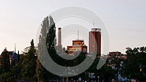 Industrial buildings in the light of the setting sun