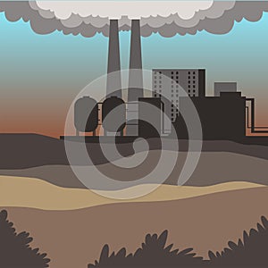 Industrial buildings, modern city landscape, contaminated environment background vector illustration