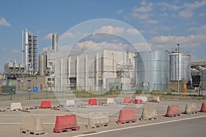 Industrial buildings and silo`s in the harbour of Ghent