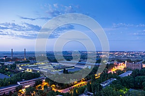 Industrial buildings after sunset