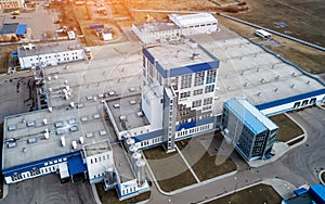 Industrial buildings top view. Aerial survey