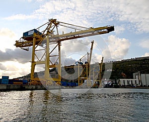 Industrial cargo crane in port