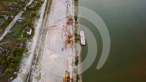 Industrial cargo port with cranes on the Danube river