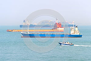 Industrial cargo ships Singapore harbor