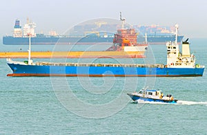 Industrial cargo ships Singapore harbor