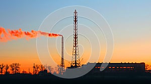 Industrial chemical plant in the evening at sunset