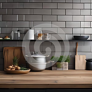 An industrial-chic kitchen with concrete countertops, subway tiles, and reclaimed wood accents4