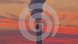 Industrial chimney smoke factory at sunset 4