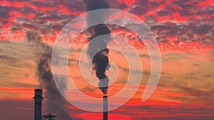 Industrial chimney smoke factory at sunset 4