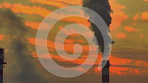 Industrial chimney smoke factory at sunset 4