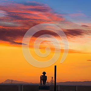 Industrial chimney at sunrise in Paterna Spain