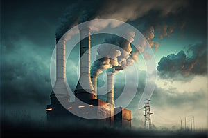 industrial chimneys emitting white smoke against a blue sky