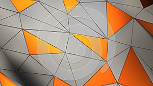 Industrial chrome and copper metal plexus abstract geometric background with triangles 3d render