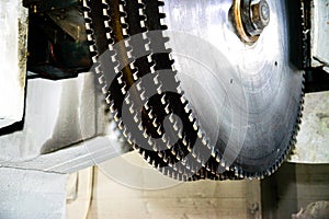 Industrial circular saws on a stone. Close-up