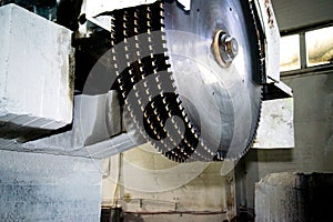 Industrial circular saws on a stone. Close-up