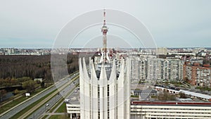 An industrial city. The Tower of Sauron. Drone