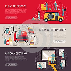 Industrial Cleaning Flat Horizontal Banners Set