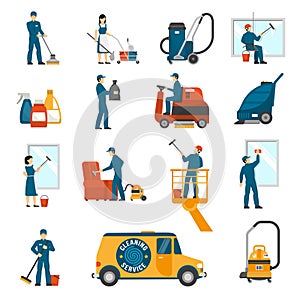 Industrial Cleaning Service Flat Icons Set