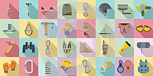 Industrial climber icons set, flat style