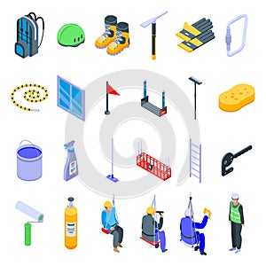 Industrial climber icons set, isometric style