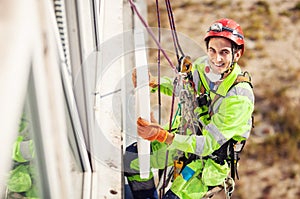 Industrial climber during winterization works