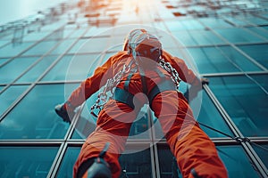 An industrial climber while working on a skyscraper