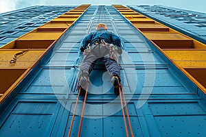 An industrial climber while working on a skyscraper