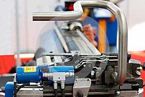 Industrial CNC pipe bending machine close up