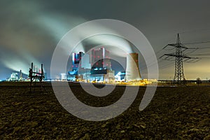 Industrial coal power station at night