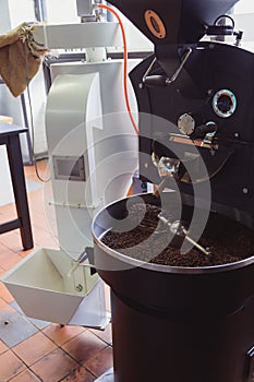 Industrial coffee bean roaster appliance.