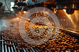 Industrial Coffee Roastery with Beans and Equipment in Motion