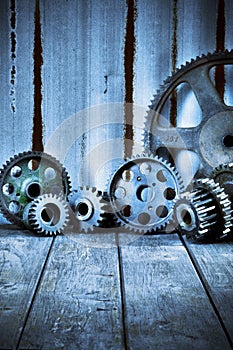 Industrial Cogs Wood Iron Background