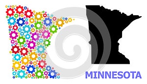 Industrial Collage Map of Minnesota State with Colorful Wheels