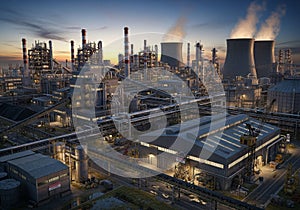 The sky in the background transitions from orange to deep blue