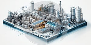 Industrial complex showcasing various processing units and storage tanks in a manufacturing facility