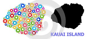 Industrial Composition Map of Kauai Island with Colored Cogs
