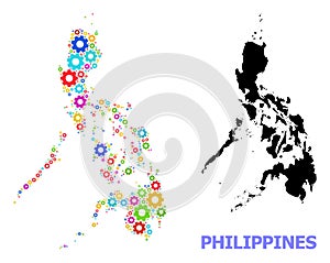Industrial Composition Map of Philippines with Colored Gear wheels