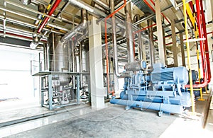 Industrial compressor refrigeration station at manufacturing factory