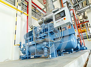 Industrial compressor refrigeration station at manufacturing factory