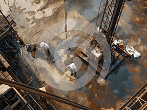 Industrial Construction Workers at a Muddy Site