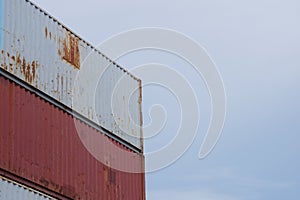 Industrial container boxes from cargo ship for import export concept